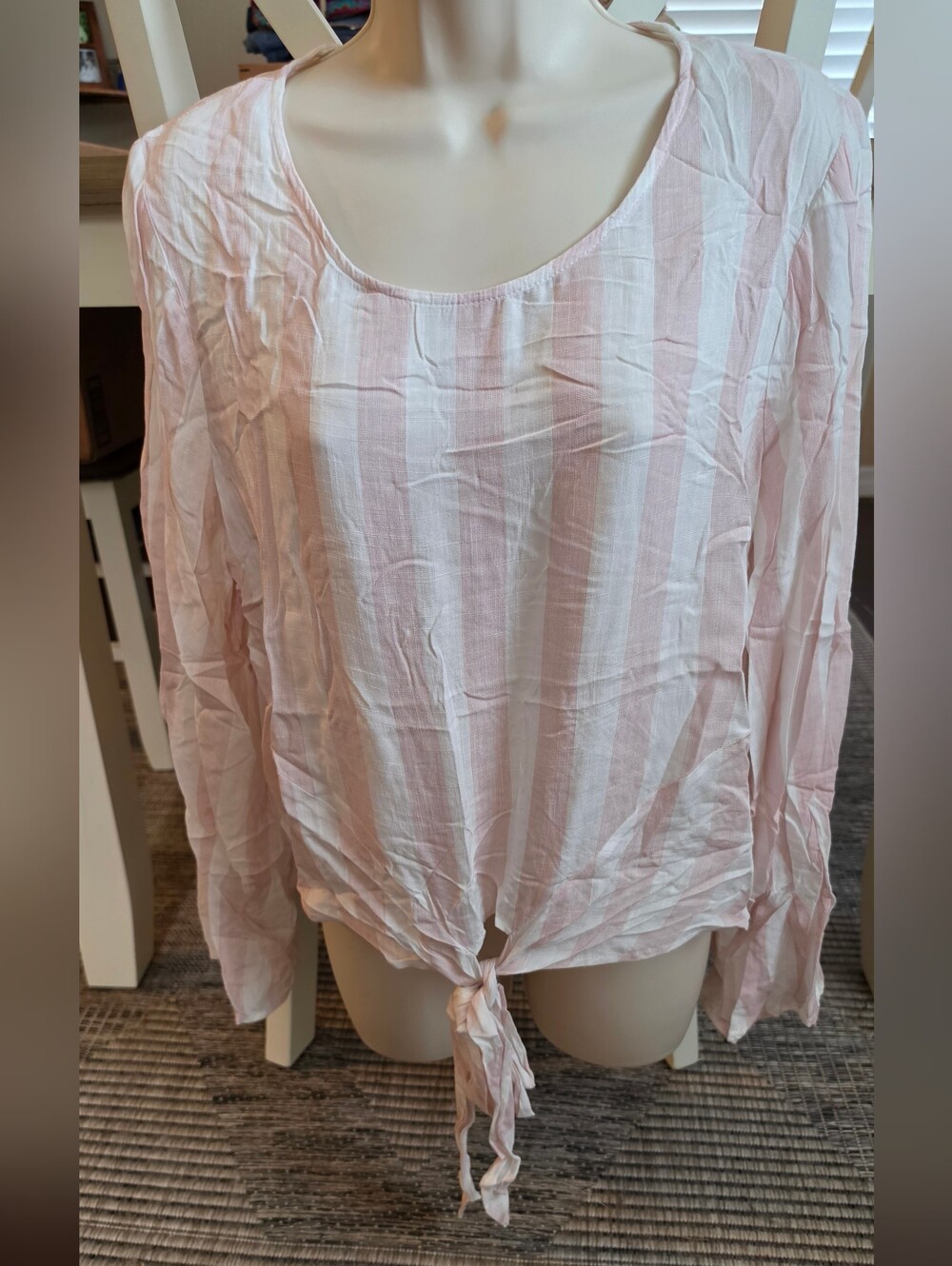 Umgee Pink Striped Tie-Front Long Sleeve Top
